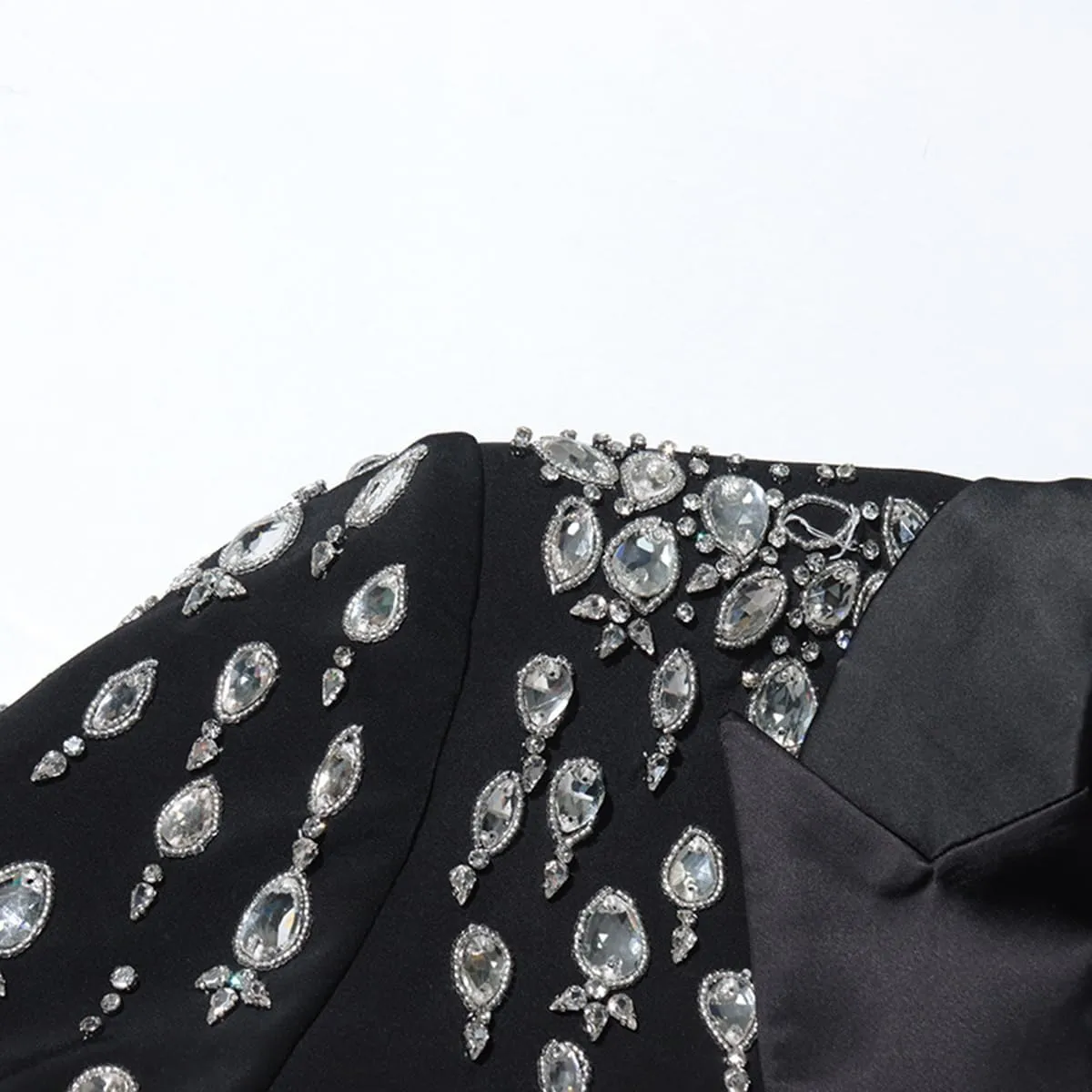 Fashion Women's Blazer Double-Breasted Crystal Nail Embellishments Evening Long Suit Jacket