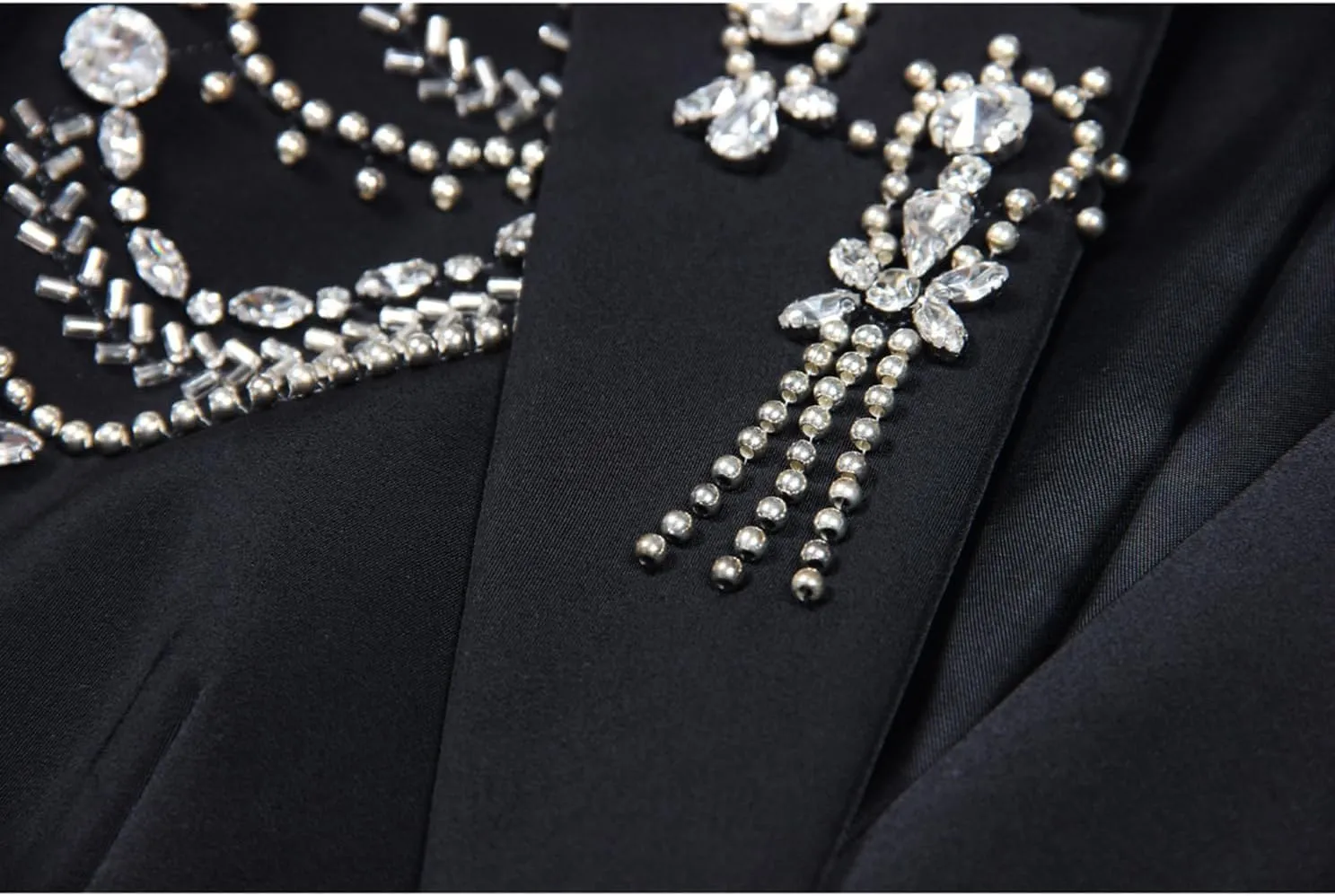 Fashion Women's Blazer Double-Breasted Crystal Nail Embellishments Evening Long Suit Jacket