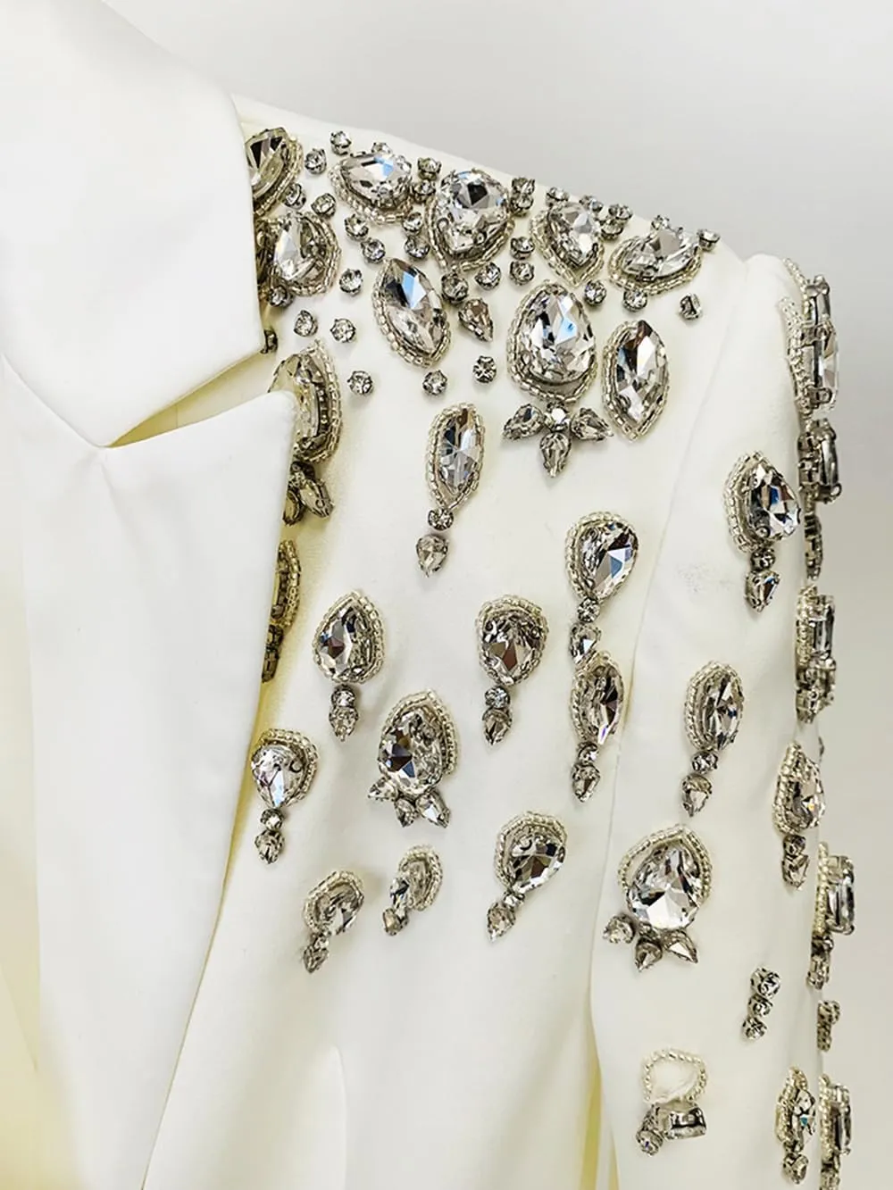 Fashion Women's Blazer Double-Breasted Crystal Nail Embellishments Evening Long Suit Jacket