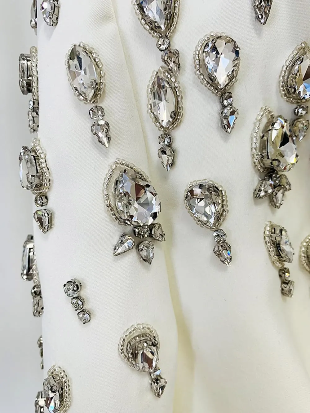 Fashion Women's Blazer Double-Breasted Crystal Nail Embellishments Evening Long Suit Jacket