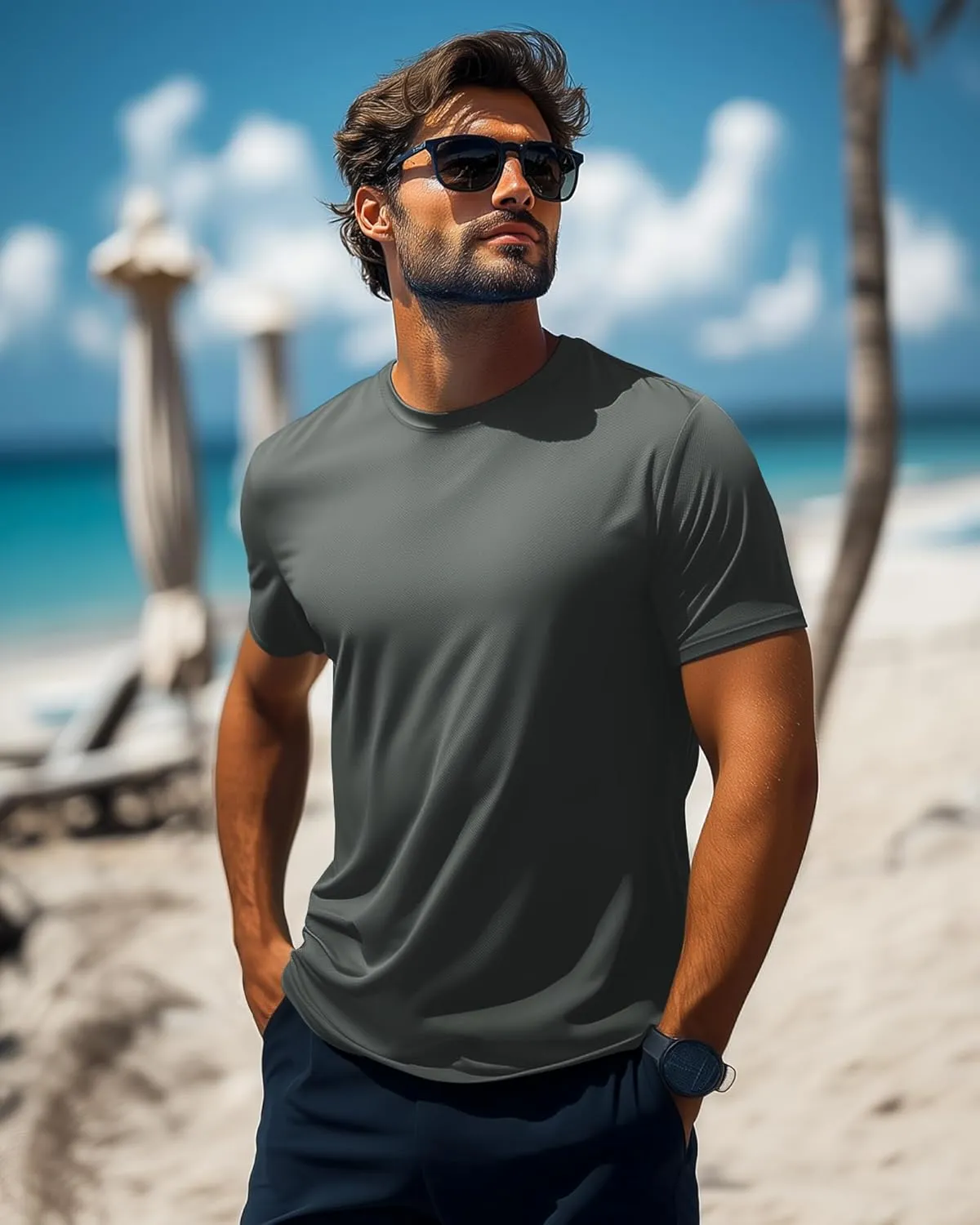 Ficerd 3 Pack Men's Big and Tall Rash Guard Shirts UPF 50  Short Sleeve Sun Protection Quick Dry Swim T Shirts