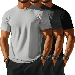 Ficerd 3 Pack Men's Big and Tall Rash Guard Shirts UPF 50  Short Sleeve Sun Protection Quick Dry Swim T Shirts