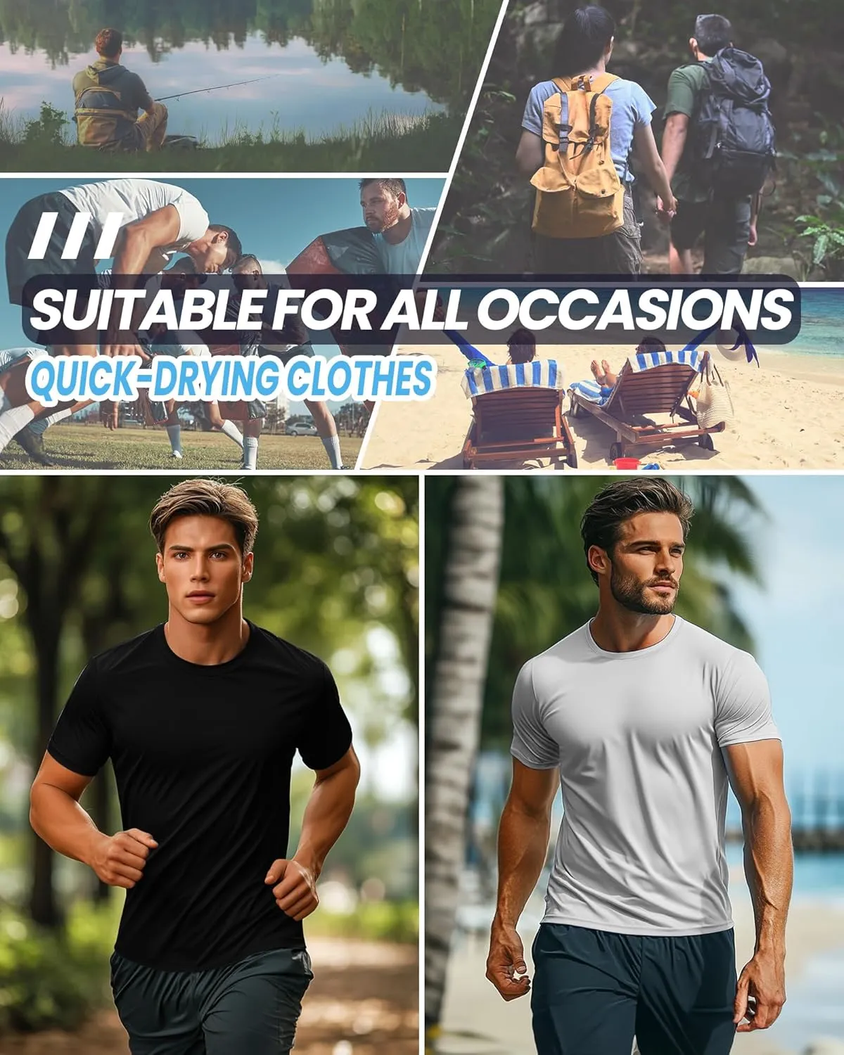 Ficerd 3 Pack Men's Big and Tall Rash Guard Shirts UPF 50  Short Sleeve Sun Protection Quick Dry Swim T Shirts