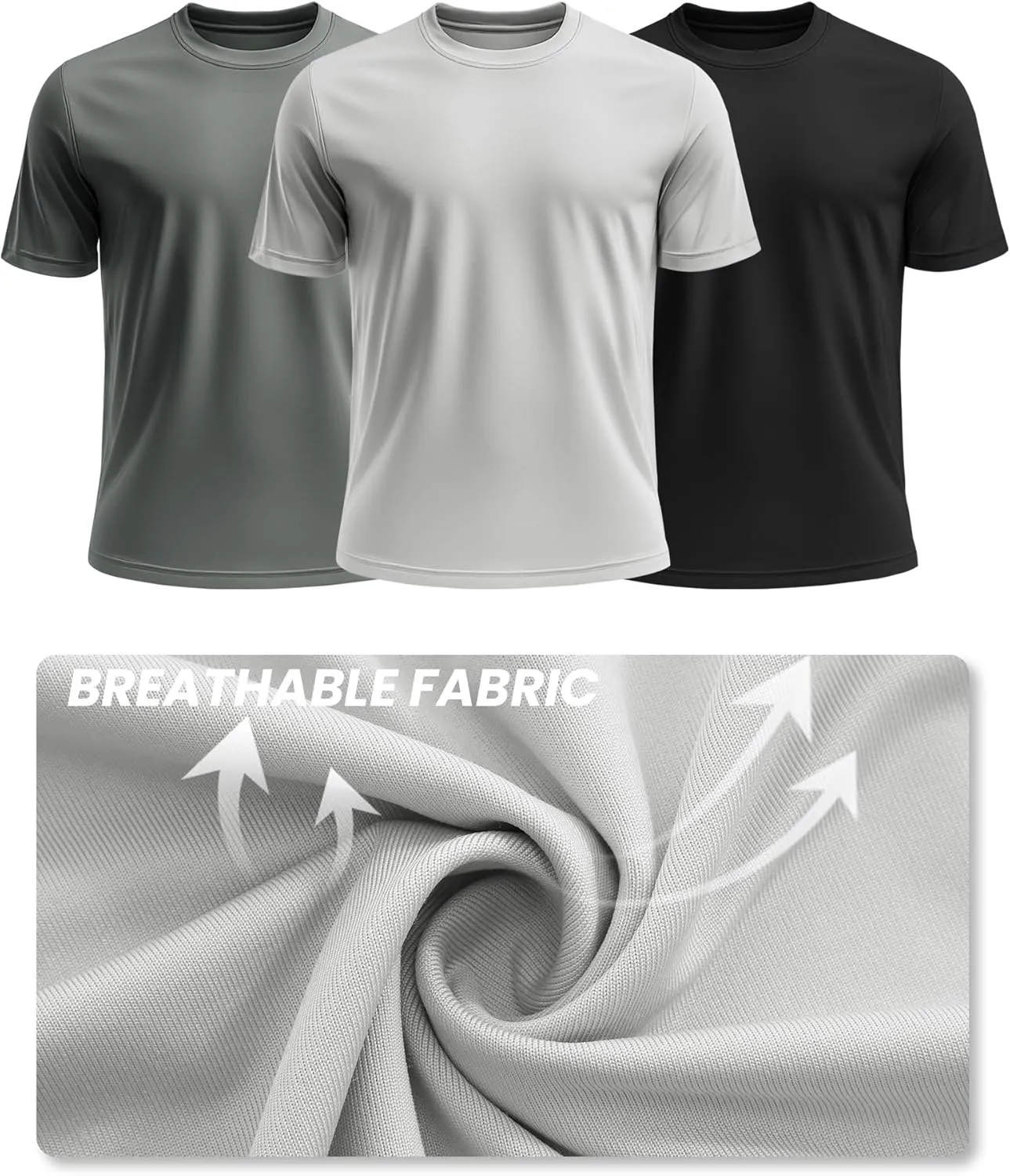 Ficerd 3 Pack Men's Big and Tall Rash Guard Shirts UPF 50  Short Sleeve Sun Protection Quick Dry Swim T Shirts
