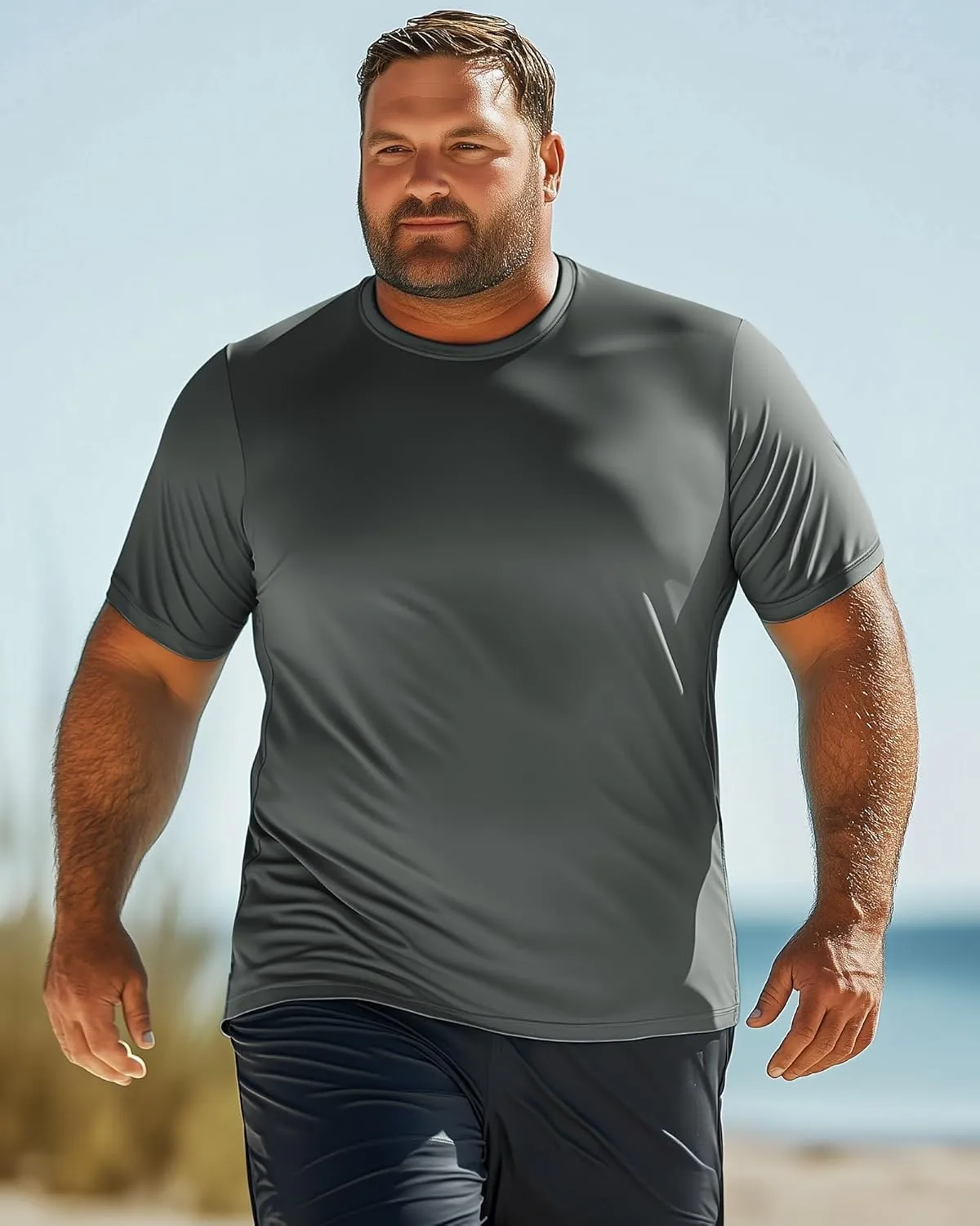 Ficerd 3 Pack Men's Big and Tall Rash Guard Shirts UPF 50  Short Sleeve Sun Protection Quick Dry Swim T Shirts