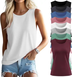 Ficerd 8 Pack Womens Sleeveless Tops, Crew Neck Loose Fit Tank Tops Basic Summer Cotton Shirts Casual 2025 Fashion T Shirts