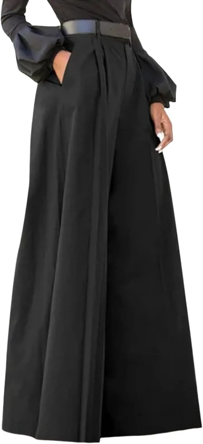 Flared Pants for Women Summer Linen High Waist Casual Wide Leg Long Palazzo Pants Fashion Elegant Party Dress Trousers