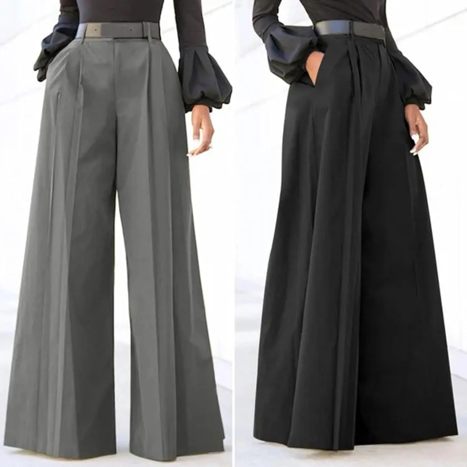 Flared Pants for Women Summer Linen High Waist Casual Wide Leg Long Palazzo Pants Fashion Elegant Party Dress Trousers