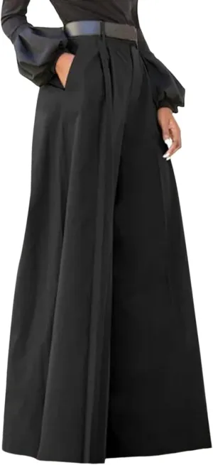 Flared Pants for Women Summer Linen High Waist Casual Wide Leg Long Palazzo Pants Fashion Elegant Party Dress Trousers