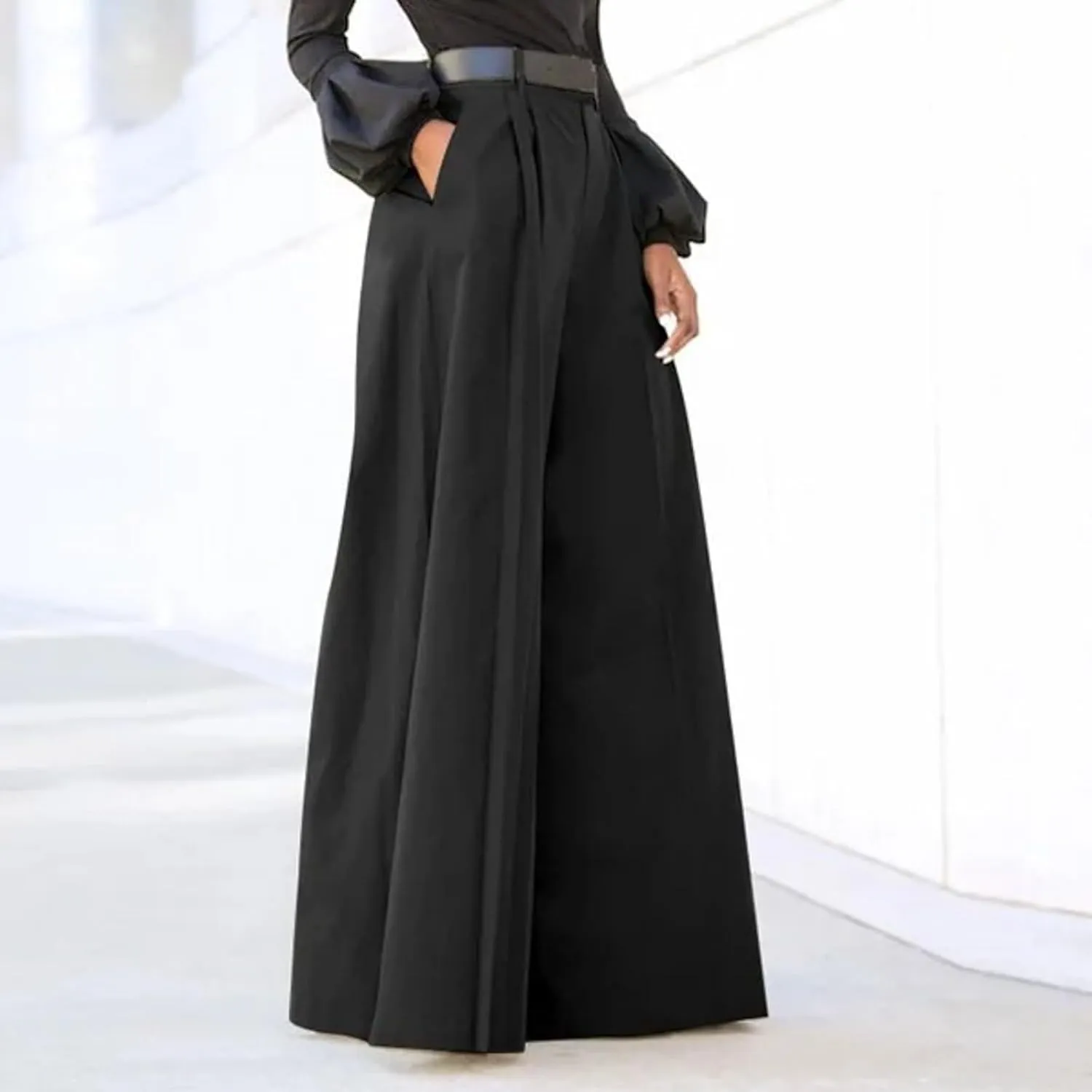 Flared Pants for Women Summer Linen High Waist Casual Wide Leg Long Palazzo Pants Fashion Elegant Party Dress Trousers