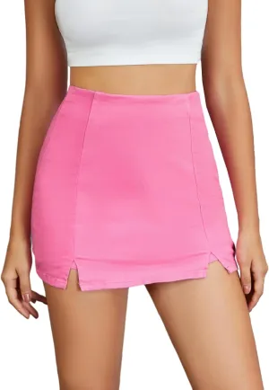 Floerns Women's Casual Split Hem High Waist Denim Skorts Skirt Shorts