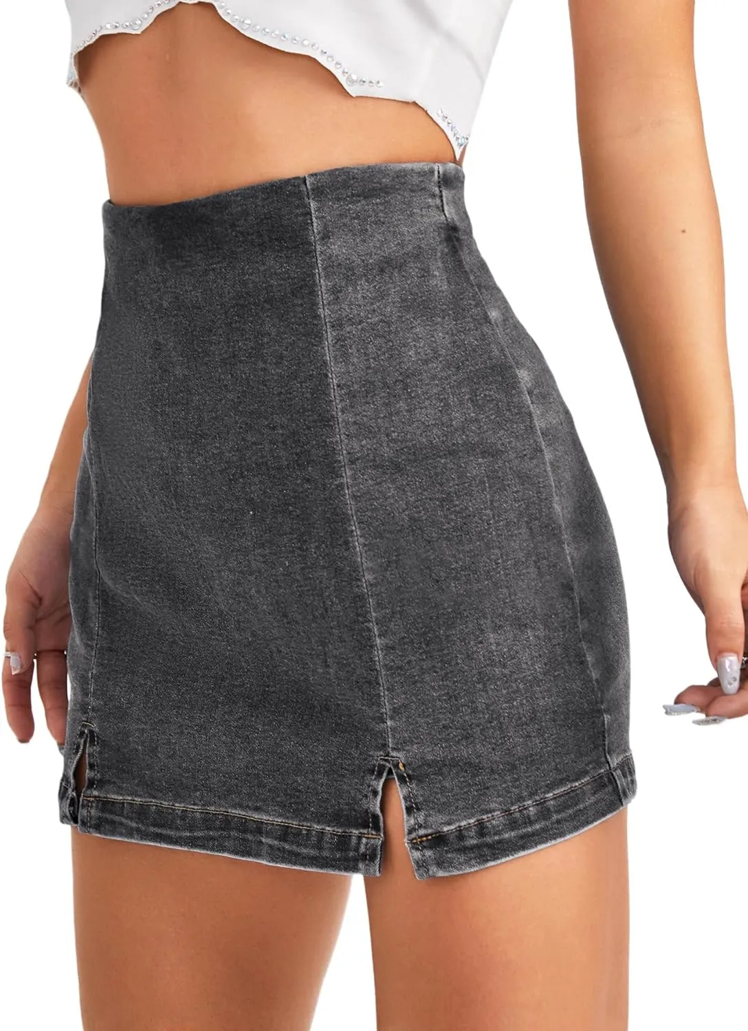 Floerns Women's Casual Split Hem High Waist Denim Skorts Skirt Shorts