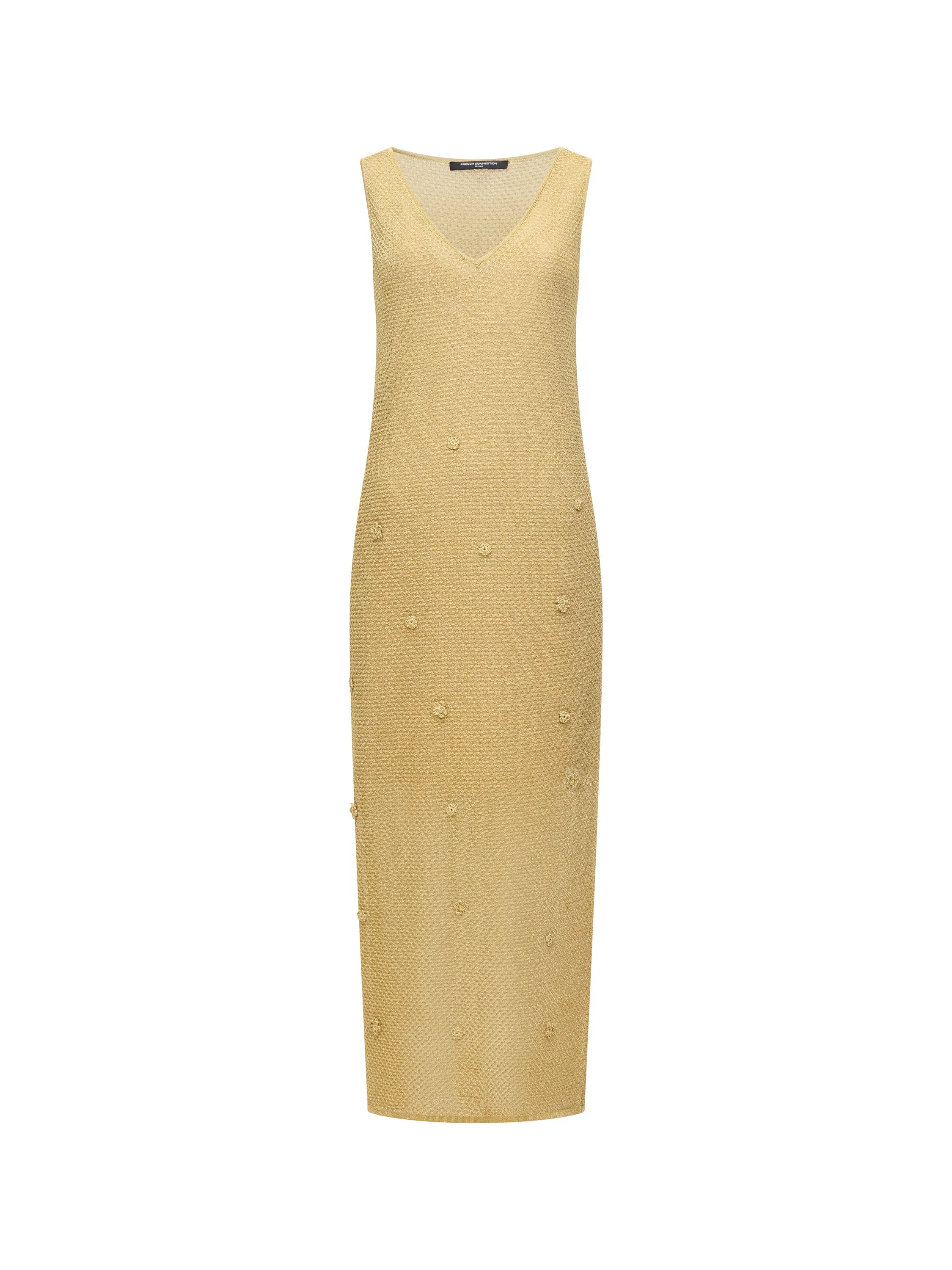 Floral Applique Metallic Midi Dress