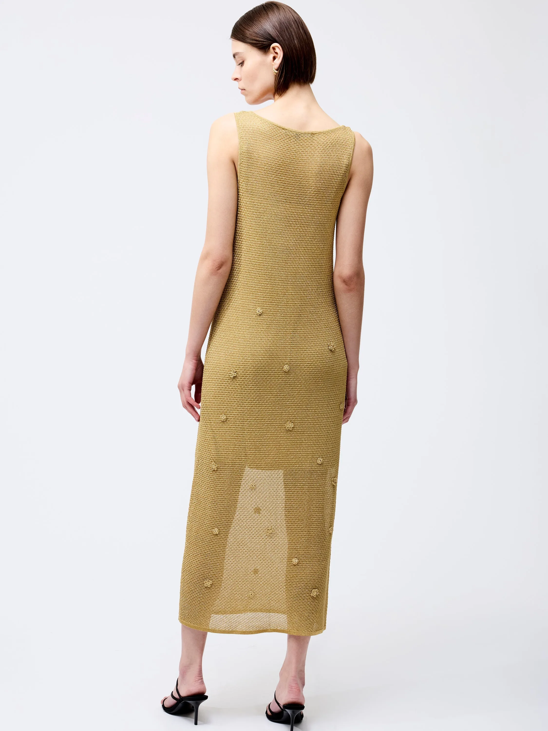 Floral Applique Metallic Midi Dress