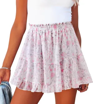 Flowy Shorts for Women Casual Boho Floral Skorts Ruffle Mini Chiffon Country Concert Skirts Running Tennis Golf Skorts