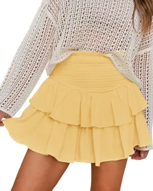 Flowy Shorts for Women Casual Boho Ruffle Tiered Skorts High Waist Mini Skirts Golf Tennis Going Out Trendy Shorts