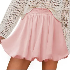 Flowy Skirt for Women Ruffled High Waisted Cute Boho Skorts Elastic Bloomer Casual Bubble Mini Skirts
