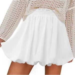 Flowy Skirt for Women Ruffled High Waisted Cute Boho Skorts Elastic Bloomer Casual Bubble Mini Skirts