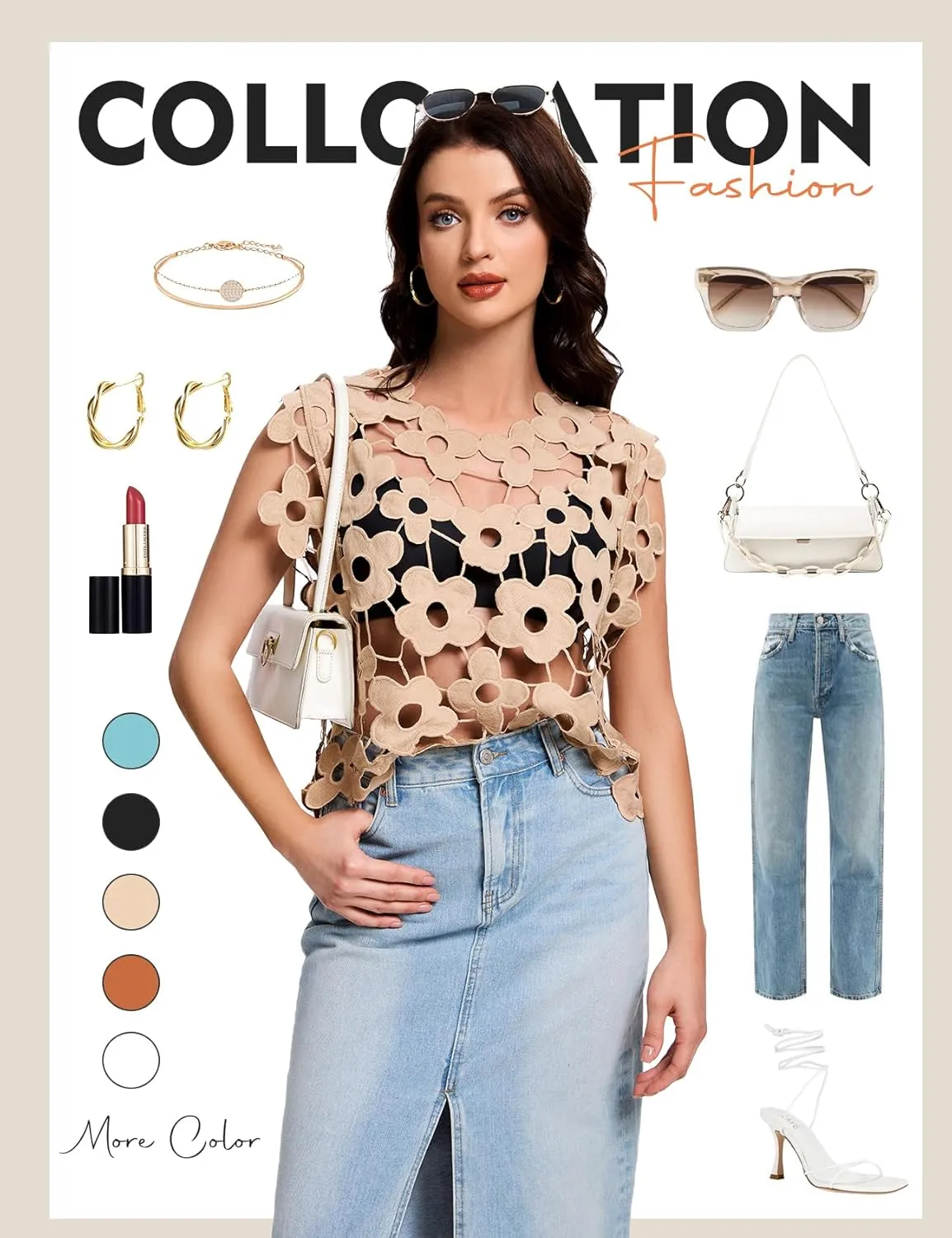 Flygo Hollow Out Floral Lace Crop Top for Women 2025 Trendy Sleeveless Crochet Vest Cover up Y2K Going Out Tops