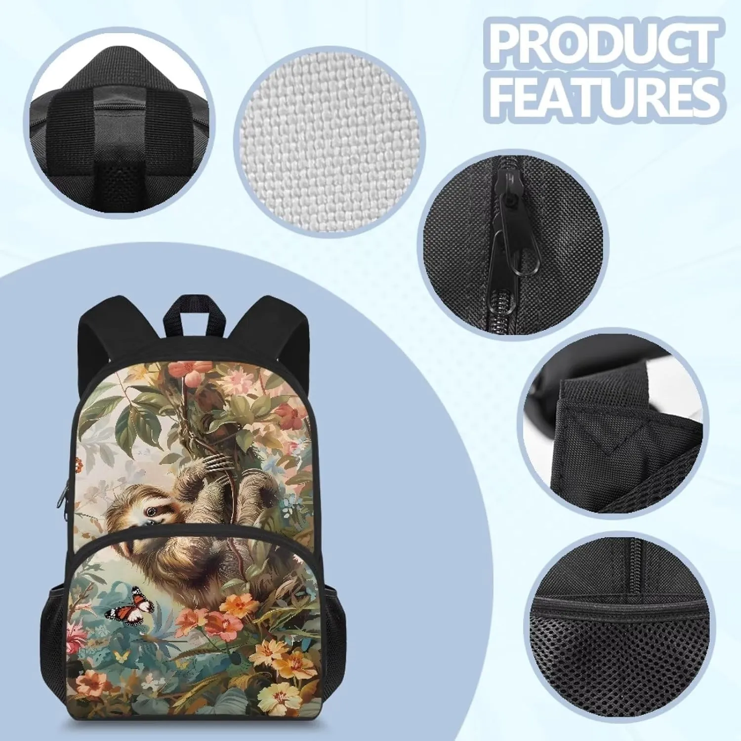 Forests Sloth Backpack for Teenagers Student Casual Bookbag Organizer Double Shoulder Bags Lightweight School Supplies Anti Theft Satchel Big Capacity Organizer Daypack