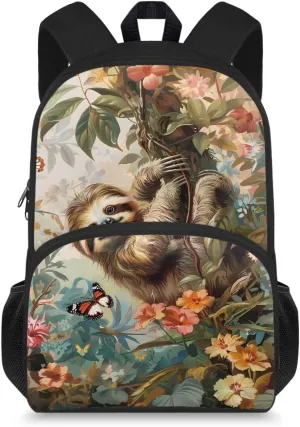 Forests Sloth Backpack for Teenagers Student Casual Bookbag Organizer Double Shoulder Bags Lightweight School Supplies Anti Theft Satchel Big Capacity Organizer Daypack