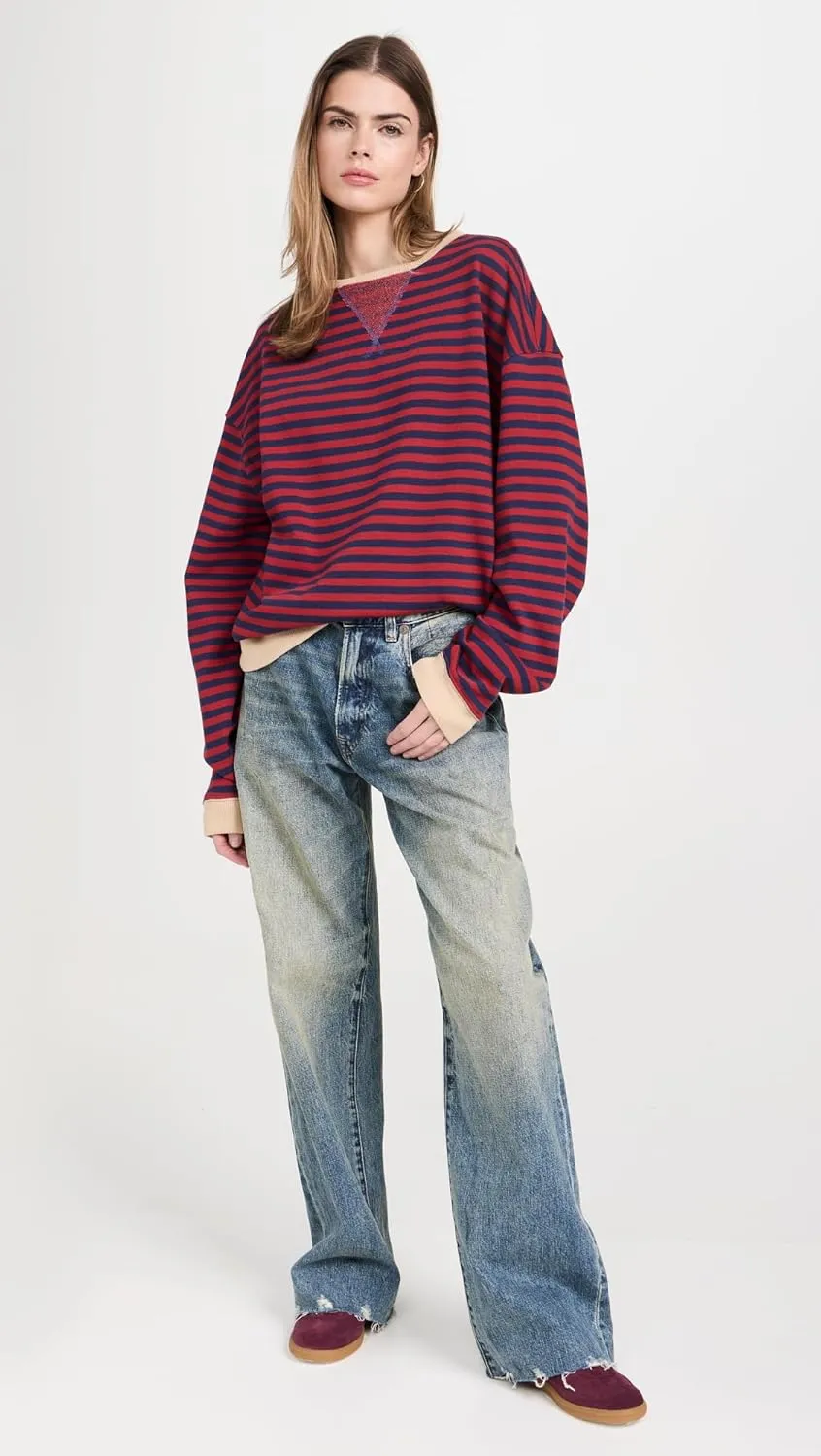 Free People Women's Classic Striped Crew Sweatshirt