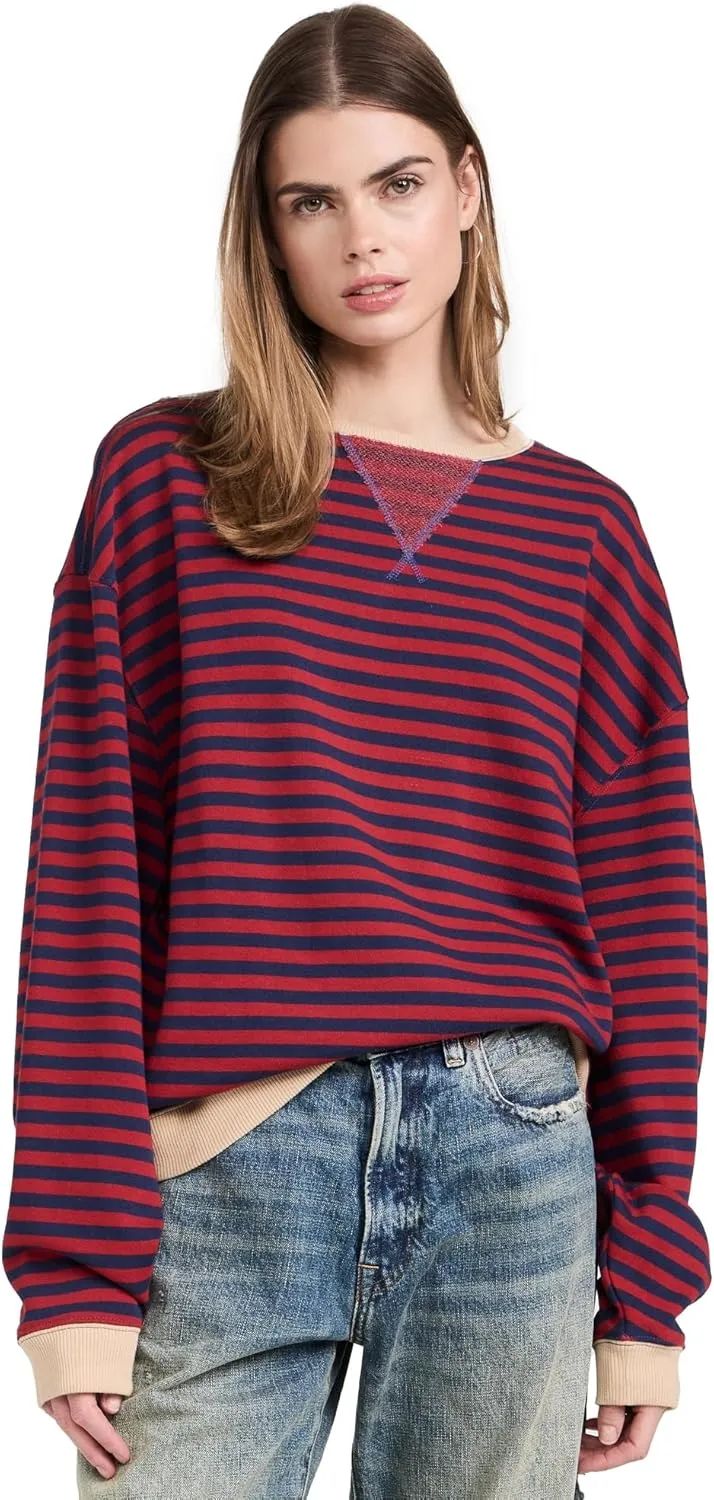 Free People Women's Classic Striped Crew Sweatshirt