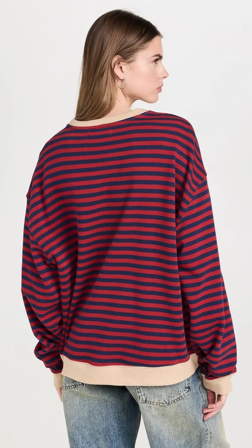 Free People Women's Classic Striped Crew Sweatshirt