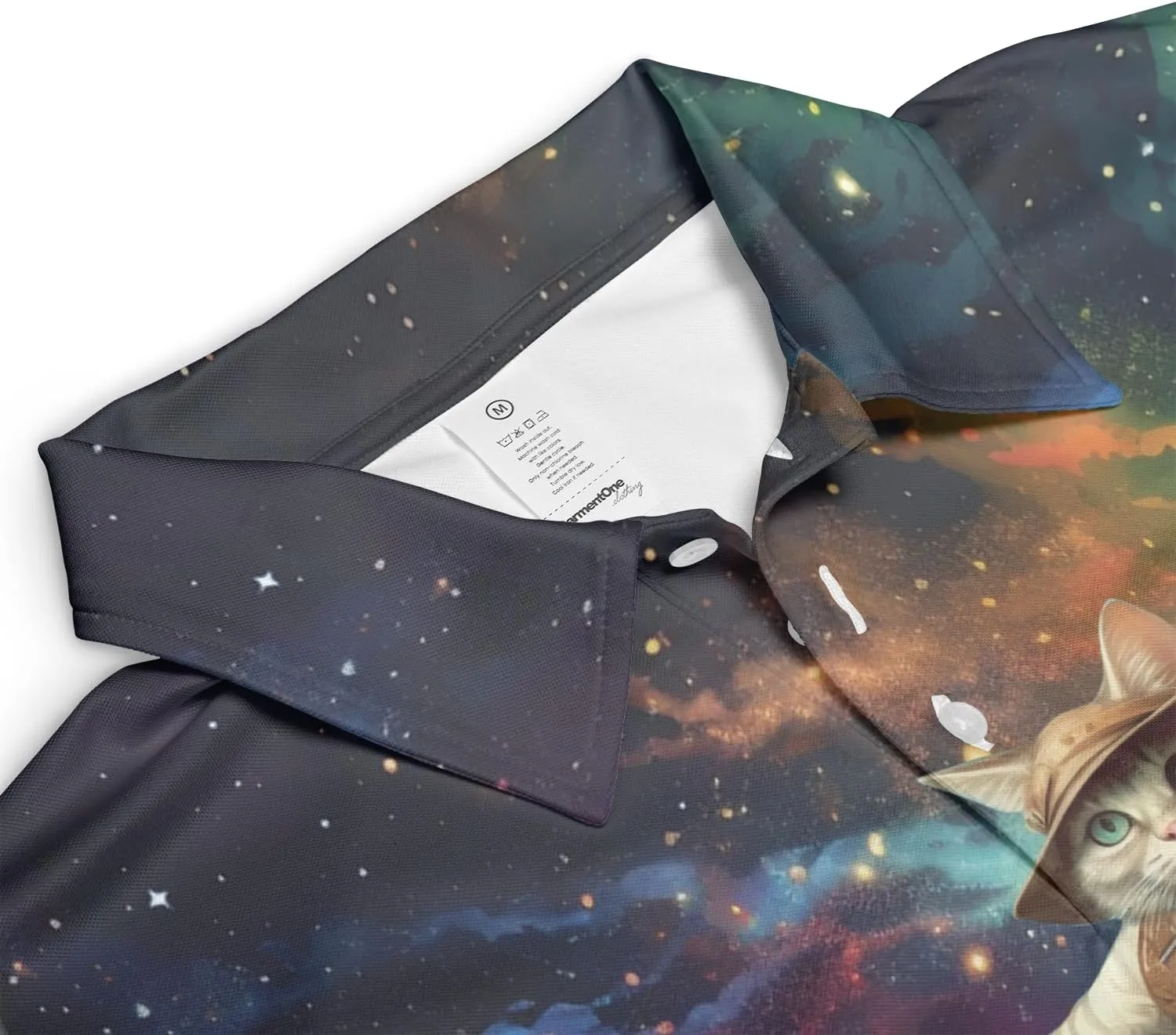 Funny Cat Polo Shirts for Men - Galaxy Cat Men's Regular Fit Quick Dry Golf Polo Shirt Series 04