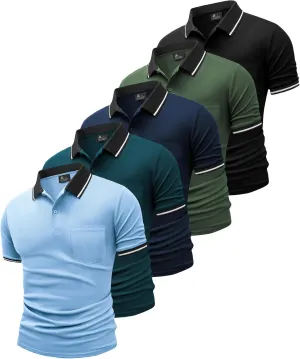 GEEK LIGHTING 5 Pack Men Polo Shirts with Pocket Multipack Golf Shirt for Men Moisture Wicking Casual Athletic Work T-Shirts