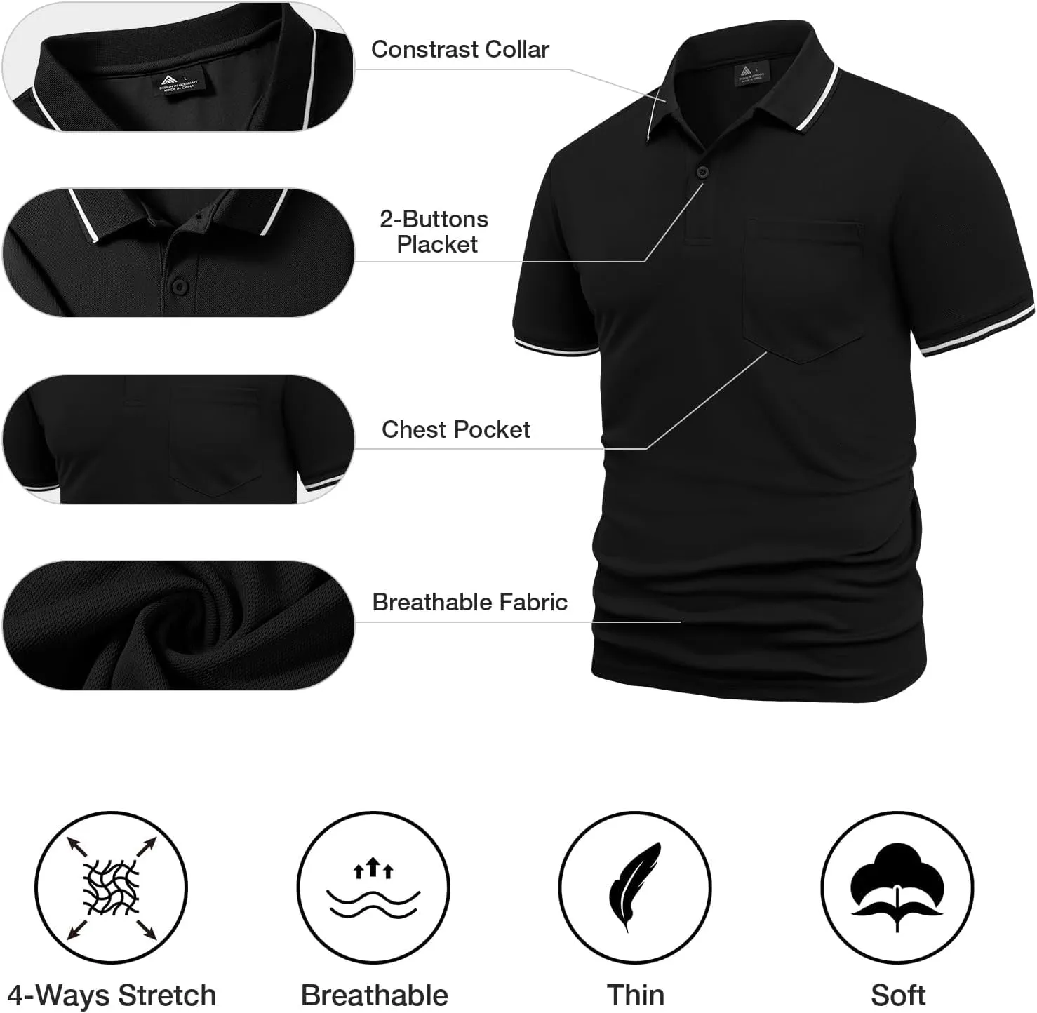 GEEK LIGHTING 5 Pack Men Polo Shirts with Pocket Multipack Golf Shirt for Men Moisture Wicking Casual Athletic Work T-Shirts