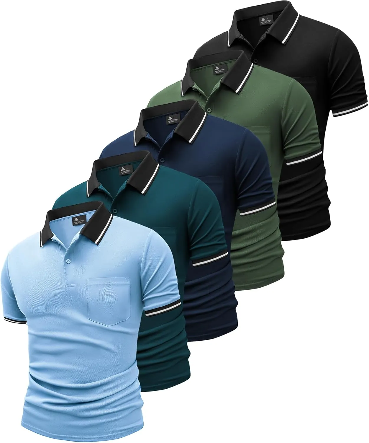 GEEK LIGHTING 5 Pack Men Polo Shirts with Pocket Multipack Golf Shirt for Men Moisture Wicking Casual Athletic Work T-Shirts