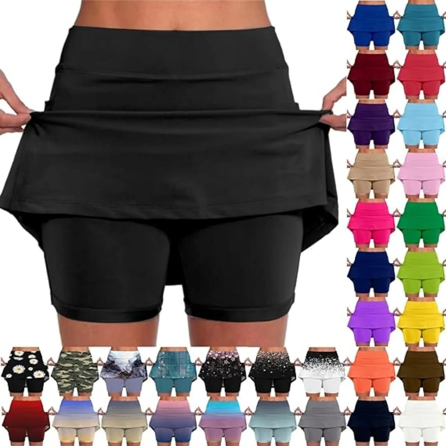 Generic Skorts for Women with Pockets - Lightweight Skirt Athletic Inner Shorts for Running Tennis Golf Workout Sports