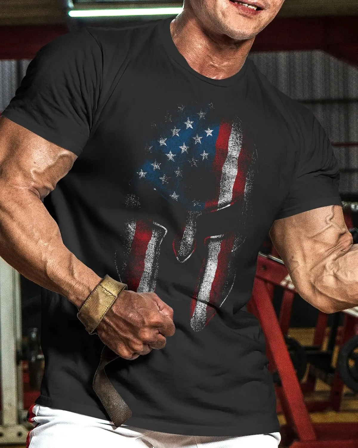 Gift Set for Men American Patriot Workout Gym Shirt with Spartan Warrior Pendant