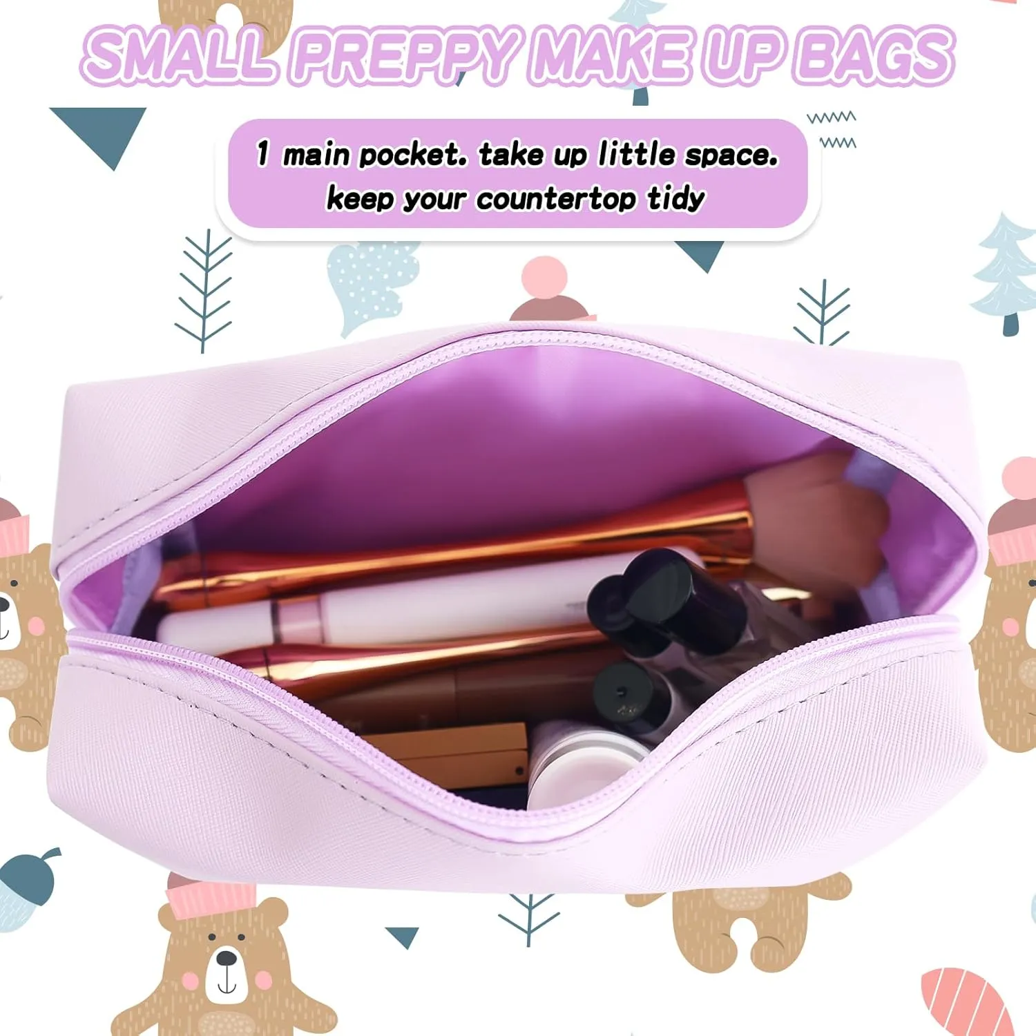 Gifts for Girls Initial Makeup Bag Personalized Cosmetic Bag with Zipper Cute Travel Toiletry Bag Waterproof PU Preppy Makeup Pouch Birthday Gift for Teen Girls Women(Purple O)