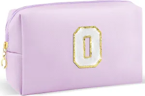 Gifts for Girls Initial Makeup Bag Personalized Cosmetic Bag with Zipper Cute Travel Toiletry Bag Waterproof PU Preppy Makeup Pouch Birthday Gift for Teen Girls Women(Purple O)
