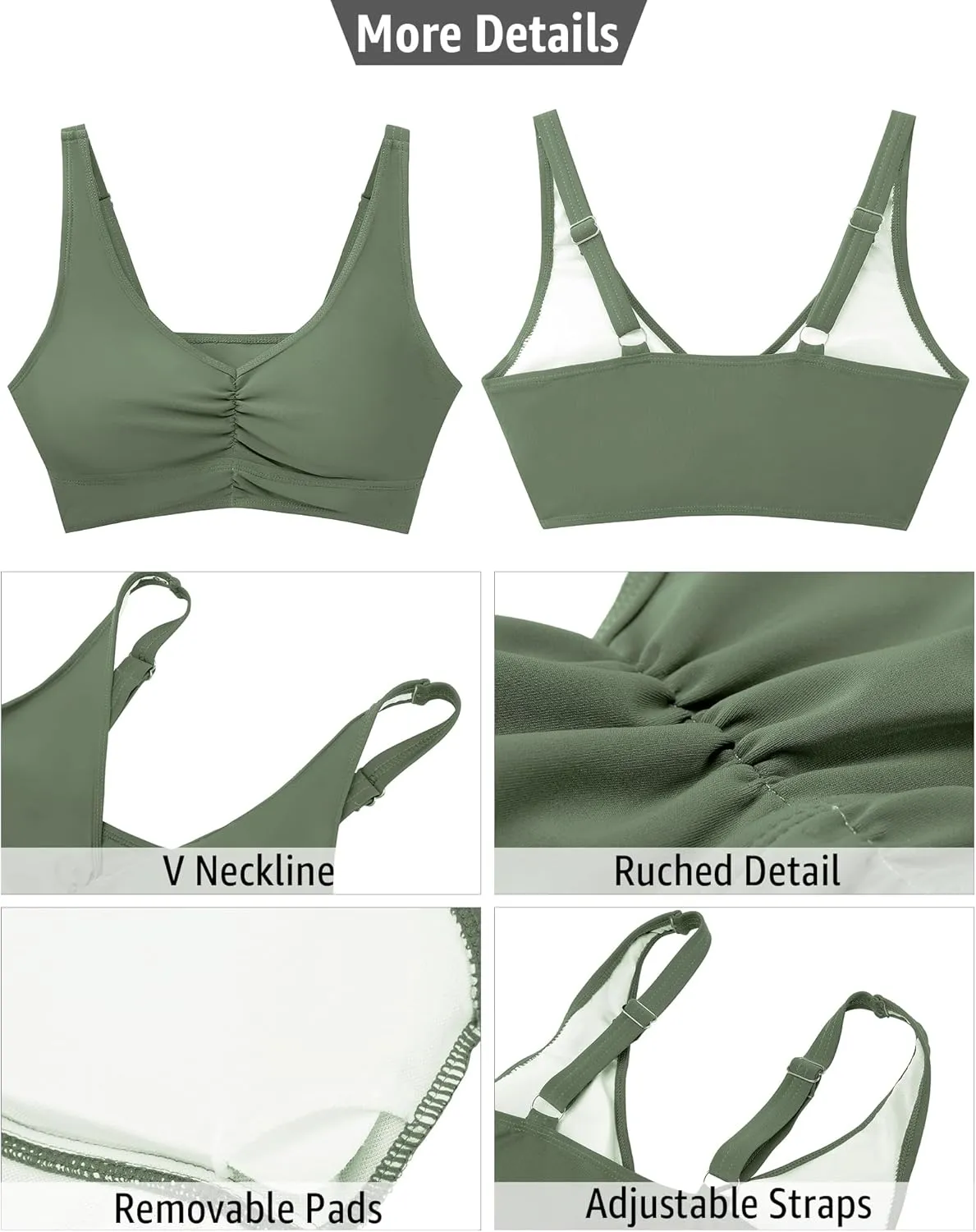 GRAPENT Bikini Tops for Women Ruched Cropped Tankini Tops Beach Adjustable Straps Bathing Suit Padded Swimwear Top Only
