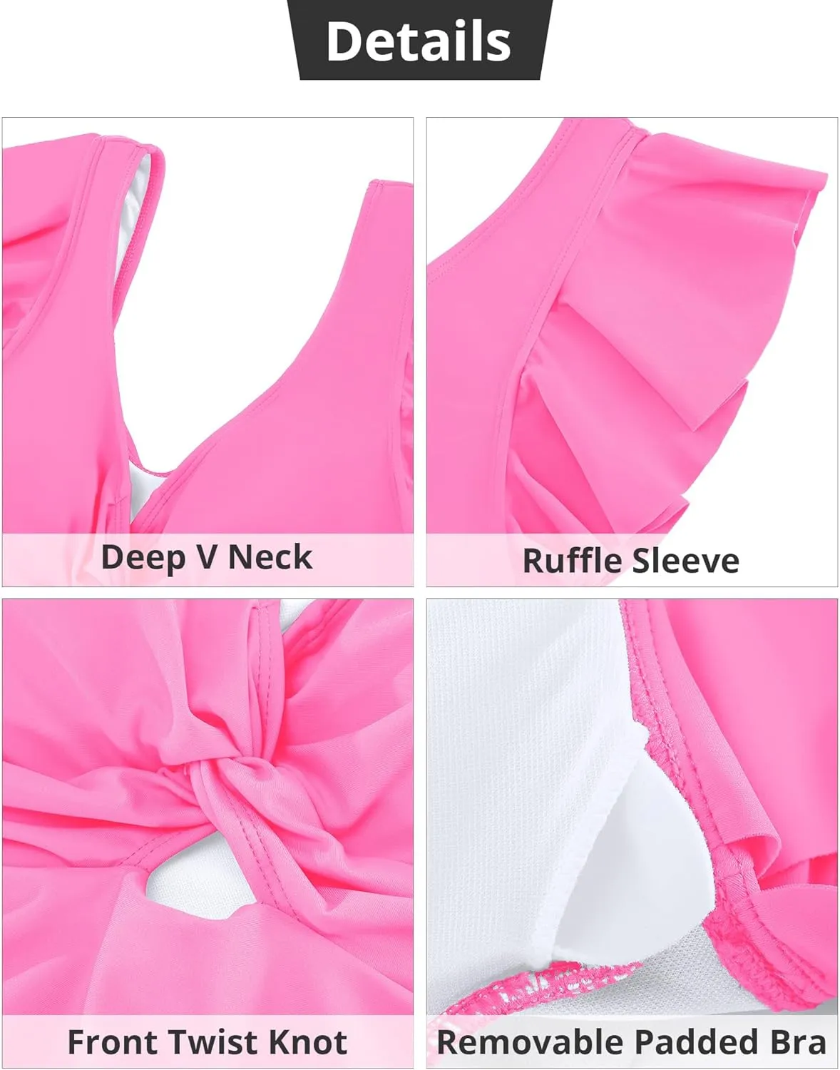 GRAPENT Tankini Tops for Women Swimwear Top Only Ruffle Bathing Suit Cut Out Long Bikini Tops Swimsuit Beach Resort Wear