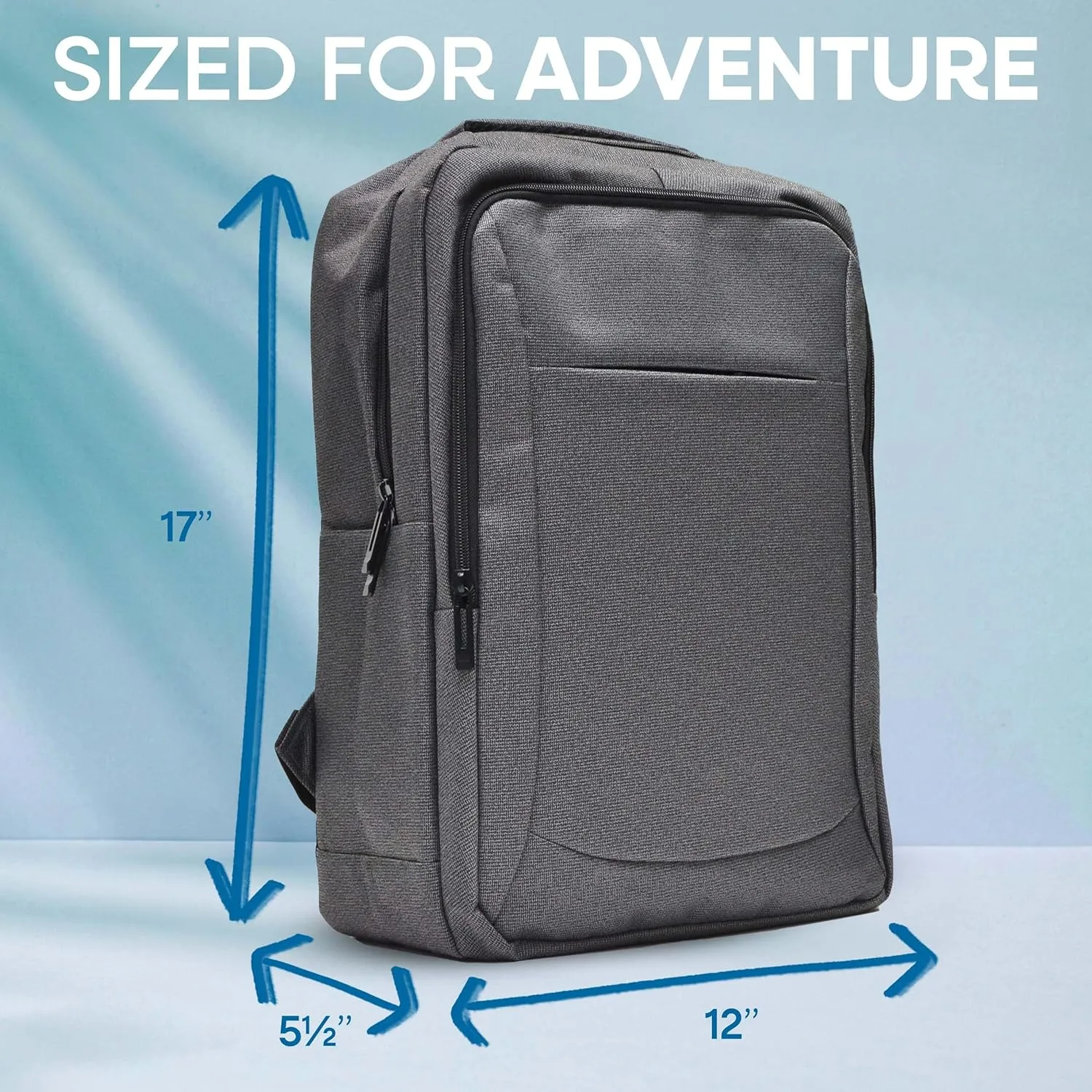 Gray 17" x 12" x 5.5" Classic Minimalist USB Charging Port Water Repellent Travel Backpack for Women and Men