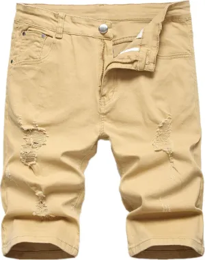 GUNLIRE Men's Summer Ripped Distressed Slim Fit Knee Length Washed Denim Jeans Shorts