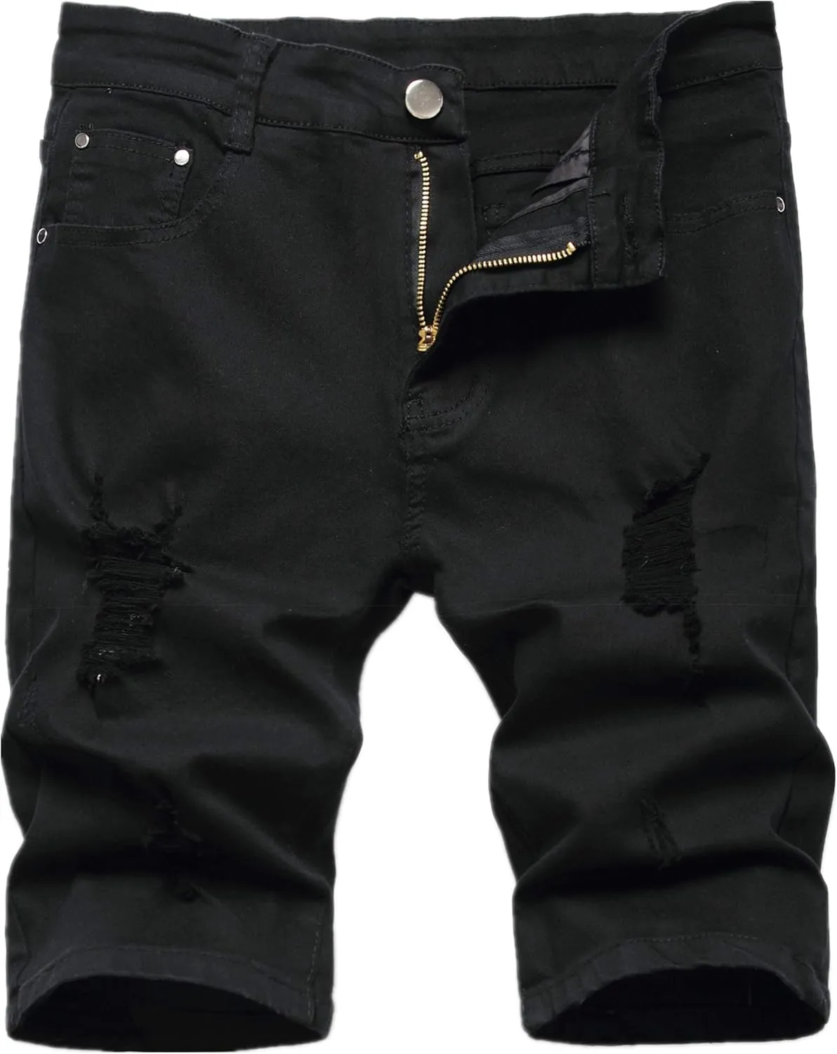 GUNLIRE Men's Summer Ripped Distressed Slim Fit Knee Length Washed Denim Jeans Shorts