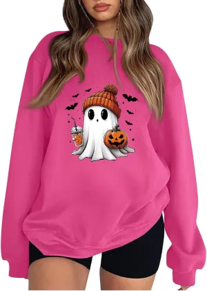 Halloween Sweatshirt for Women Cute Ghost Graphic Pullover Tops Funny Novelty Pumpkin Print Crewneck Sweatshirts