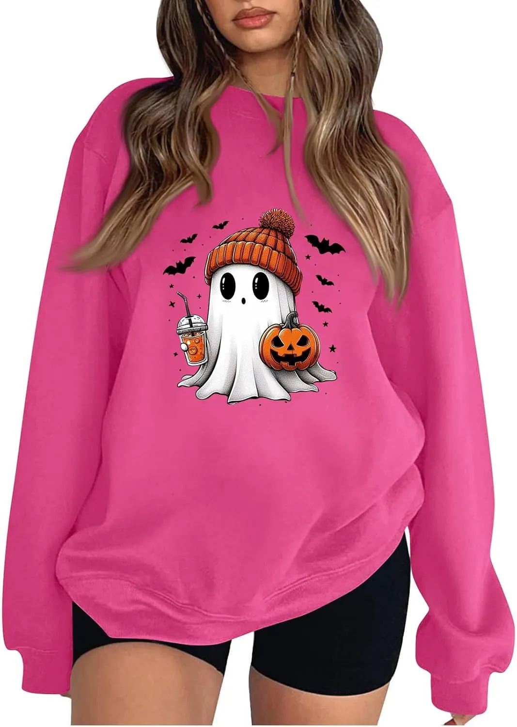 Halloween Sweatshirt for Women Cute Ghost Graphic Pullover Tops Funny Novelty Pumpkin Print Crewneck Sweatshirts