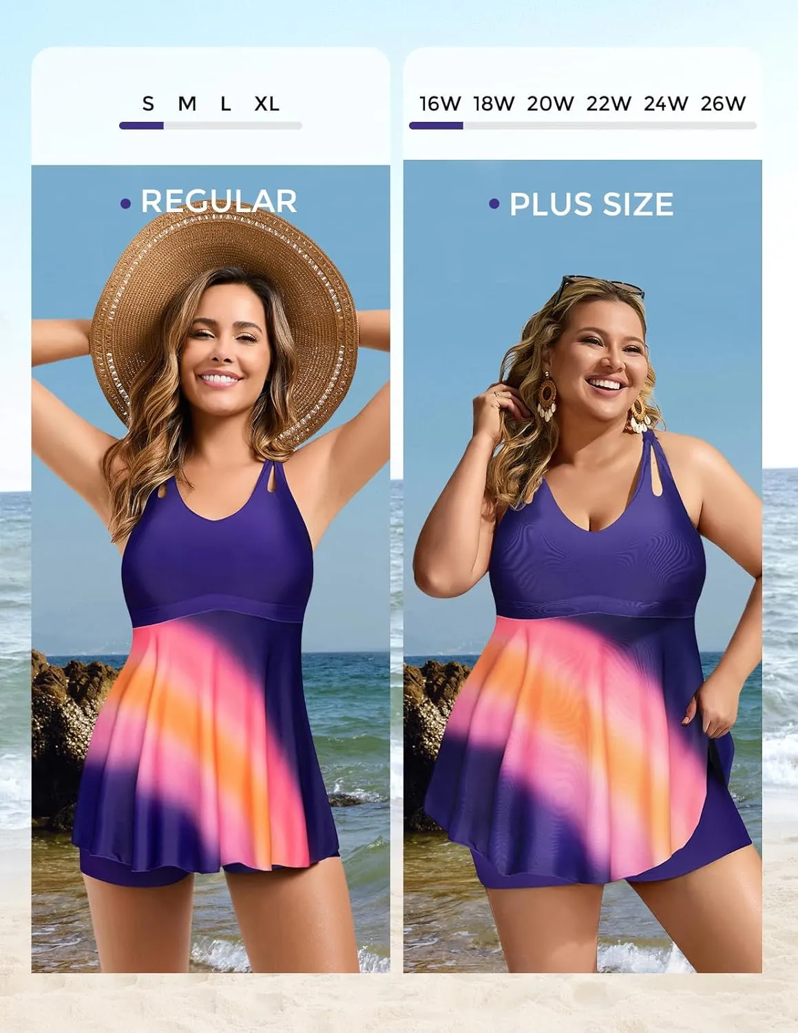 Hanna Nikole Women's Tankini Swimsuits with Shorts Adjustable Cross-Back Bathing Suits 2 Piece V Neck Flowy Swimwear S-26W