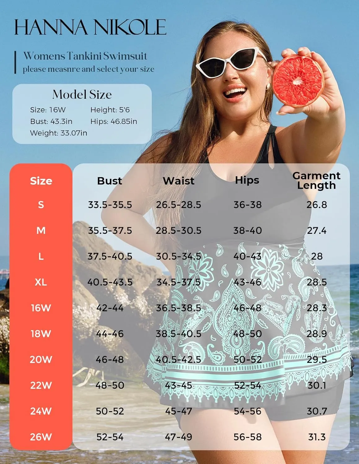 Hanna Nikole Women's Tankini Swimsuits with Shorts Adjustable Cross-Back Bathing Suits 2 Piece V Neck Flowy Swimwear S-26W