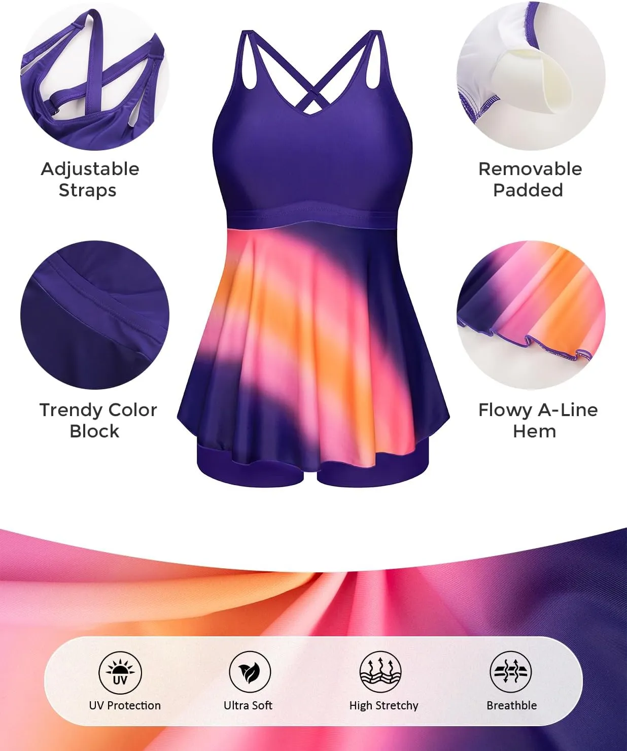 Hanna Nikole Women's Tankini Swimsuits with Shorts Adjustable Cross-Back Bathing Suits 2 Piece V Neck Flowy Swimwear S-26W