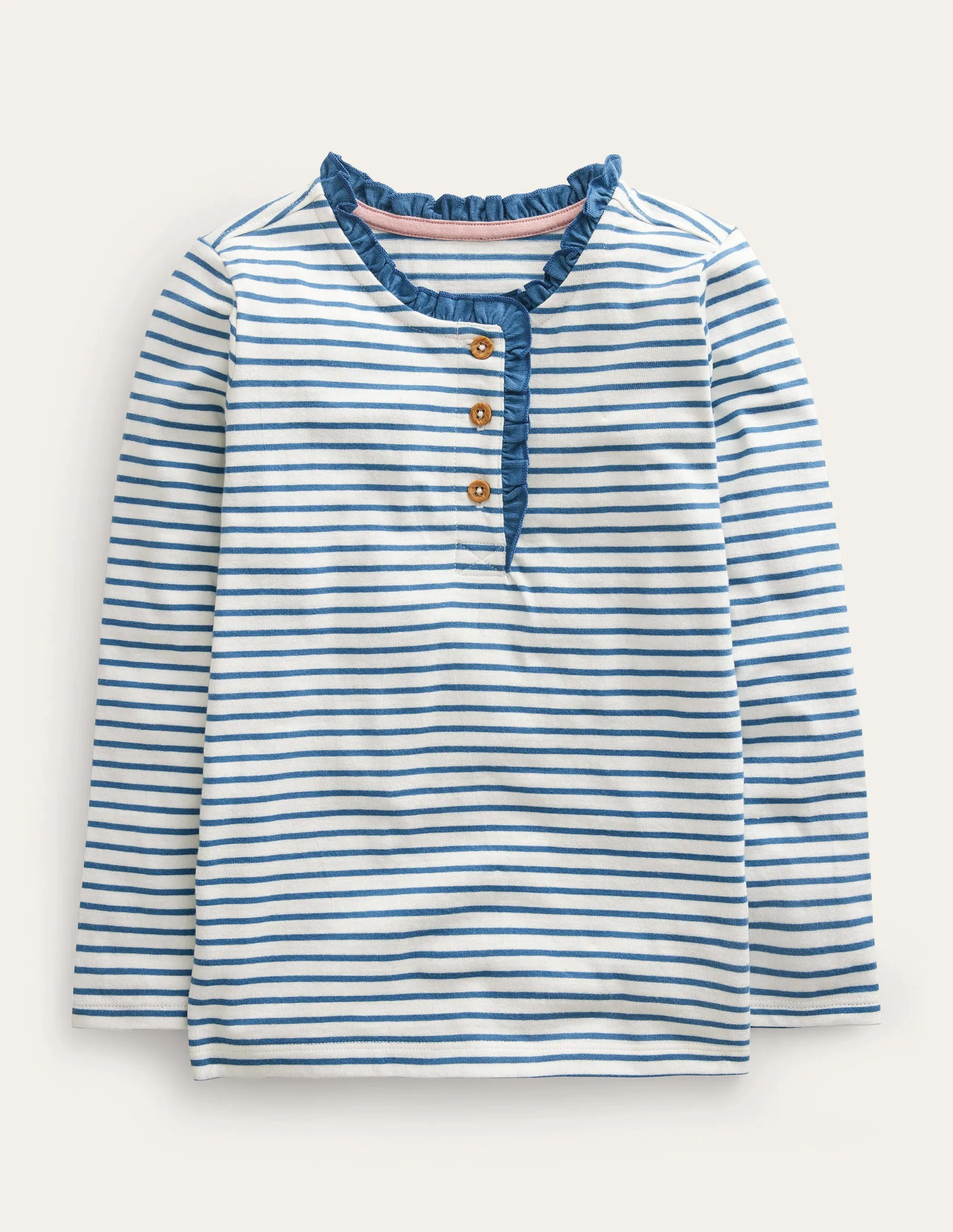Henley Ruffle Breton Top-Ivory/Puddle Blue
