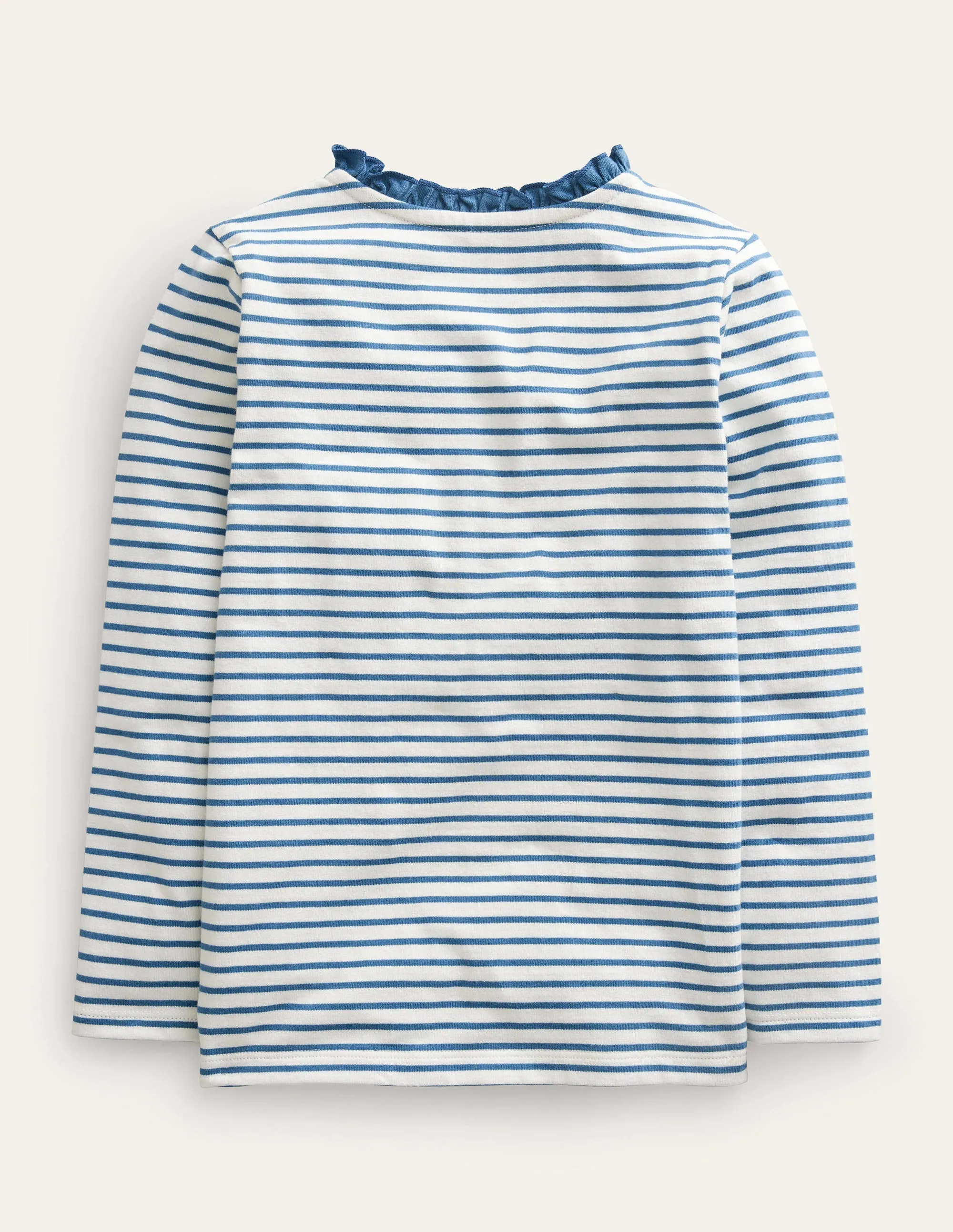 Henley Ruffle Breton Top-Ivory/Puddle Blue