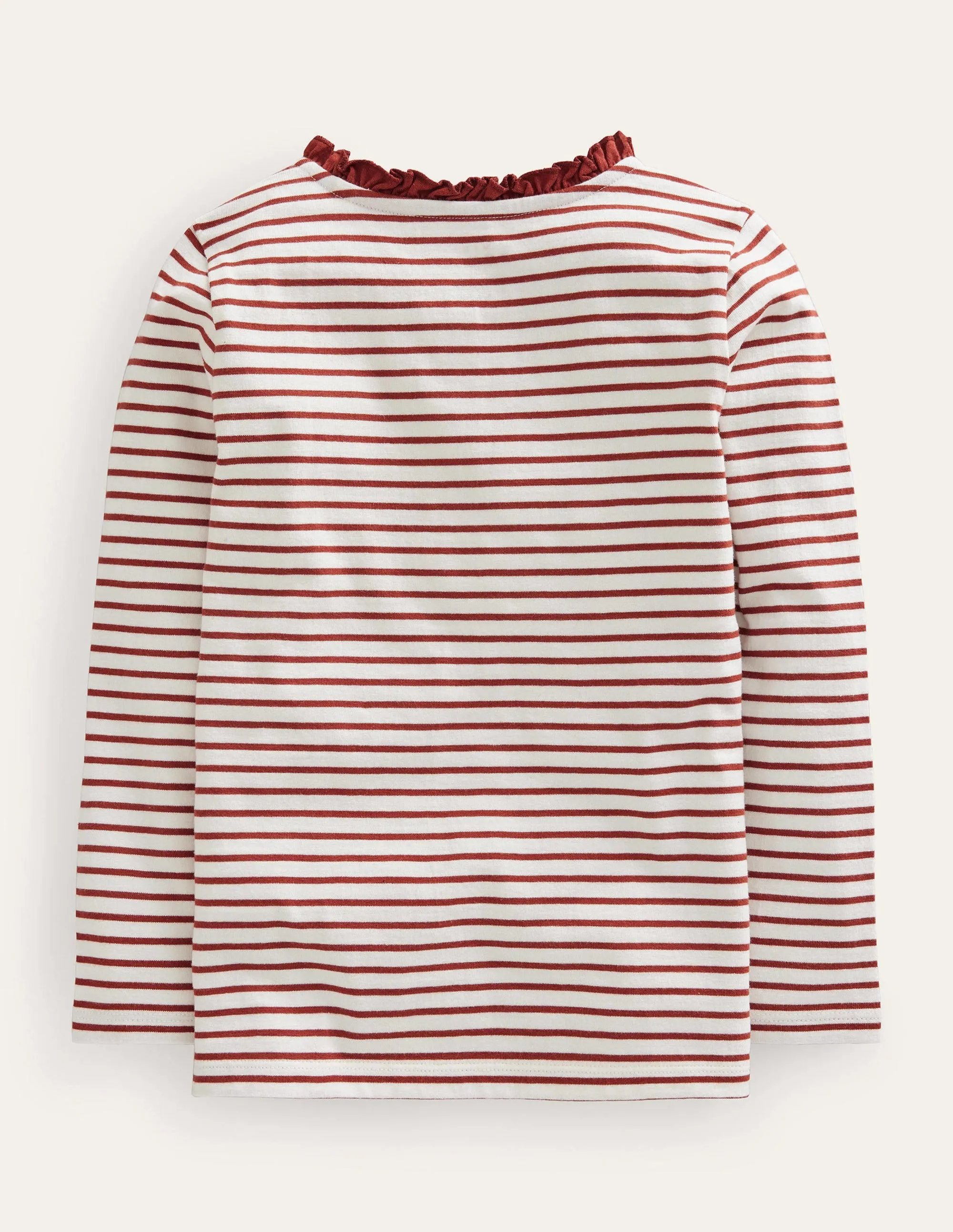 Henley Ruffle Breton Top-Ivory/Roasted Chestnut Brown