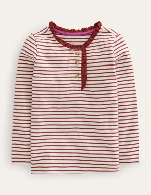 Henley Ruffle Breton Top-Ivory/Roasted Chestnut Brown
